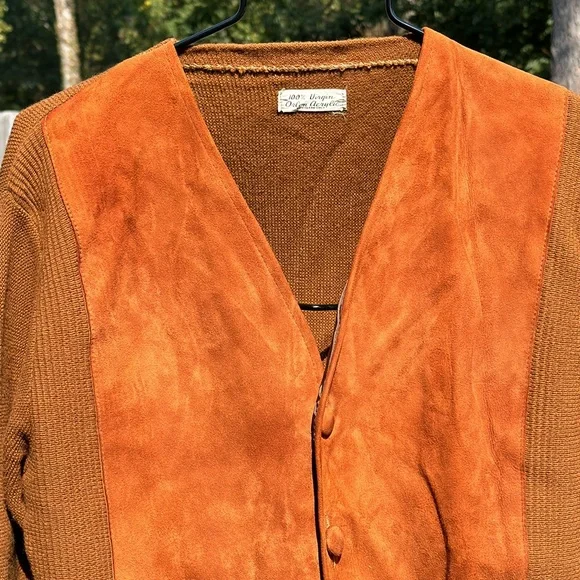 Vintage 1960s Rusty Brown Ribbed V Neck Orlon Cardigan MidCentury MCM